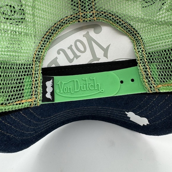 NWT Von Dutch Denim Green Apple Mesh Trucker Hat SnapBack Cap Y2K Style Logo - Picture 6 of 6